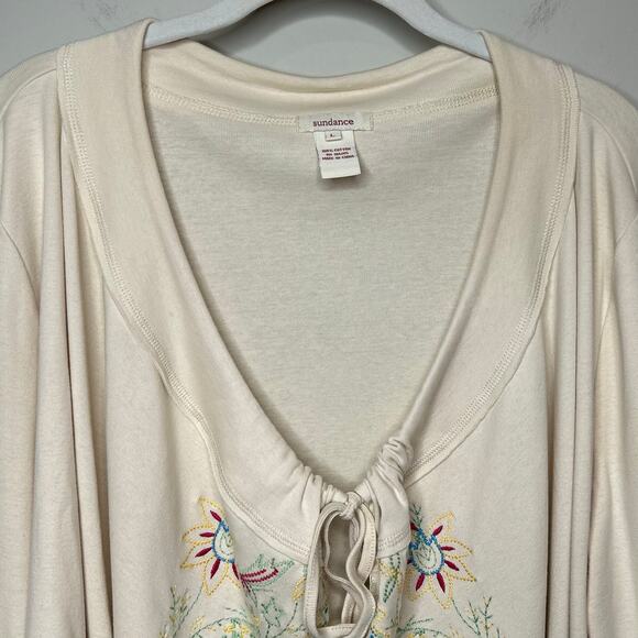Sundance 100% Cotton Tie Front Cardigan Floral Embroidery Size L Boho Peasant - Picture 2 of 10